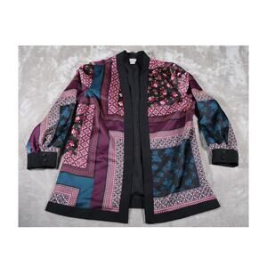 Chicos Jacket Womens 2 Large Multicolor Open Front Floral Patchwork Boho Kimono